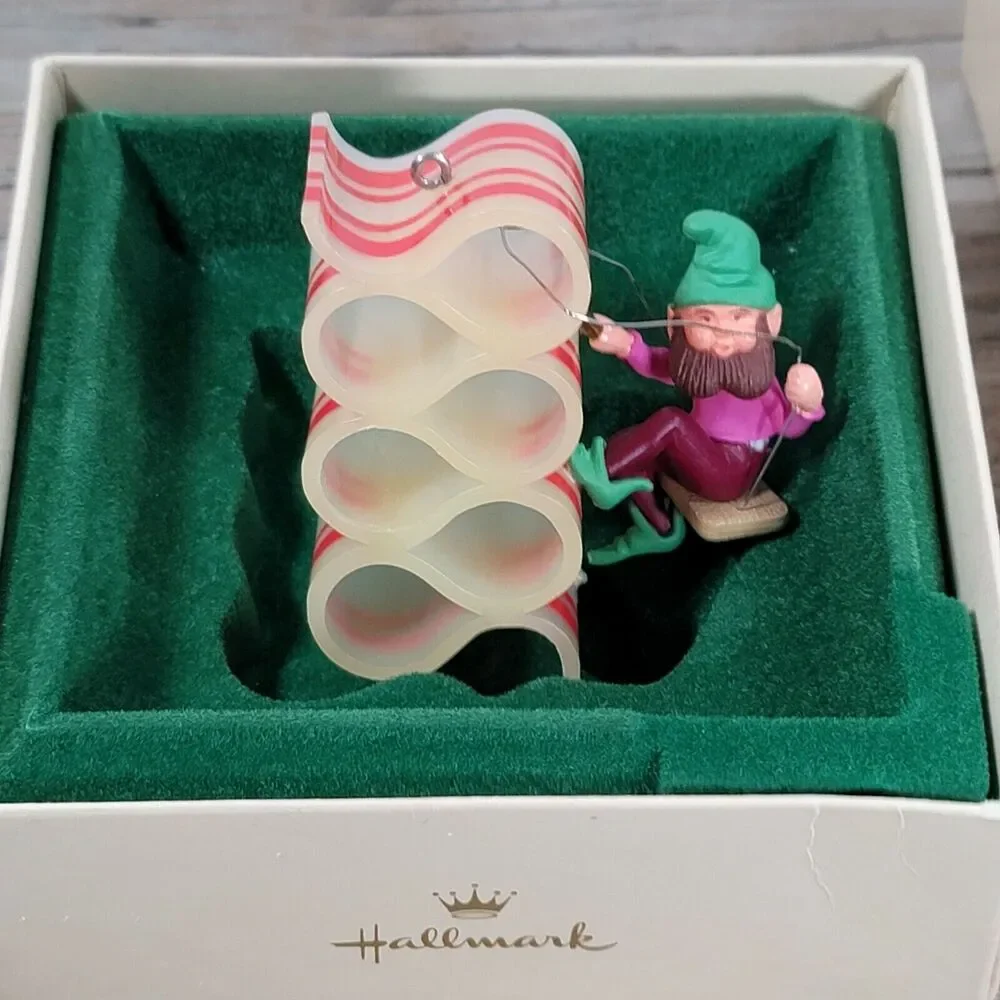 Vintage Hallmark Christmas Ornaments Ribbon Candy Peeking Elf Keepsake FLAWED